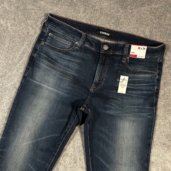 EXPRESS Jeans Denim Skinny Hyper Stretch Dark Blue Wash Mens 36x34 NWT - Picture 3 of 12
